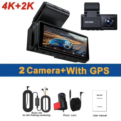 Dash Cam 4k+2K Front Rear Car Camera 4" Touch Screen Car DVR Camera Built-in GPS WiFi 24H Parking Monitor Night Vision Black Box