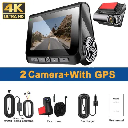 2 Channel Car DVR for Cars 4K 2-Lens GPS Wifi Front Rear Dash Cam DVR Recorder Video Registrator Car Camera 24h Parking Monitor