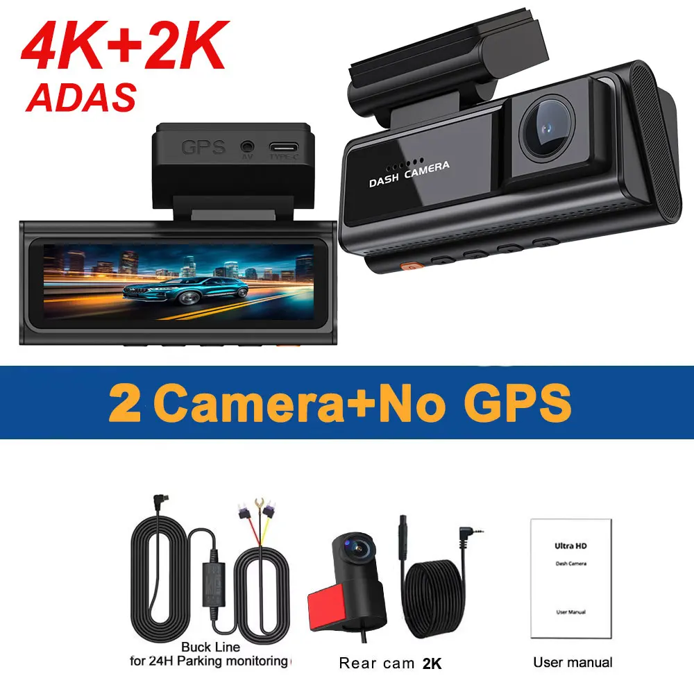 2 Channel 4K+2K ADAS Front Rear Dash Camera for Cars Built-in 5G Wifi GPS Car DVR 24H Parking Driving Video Recorder Black Box