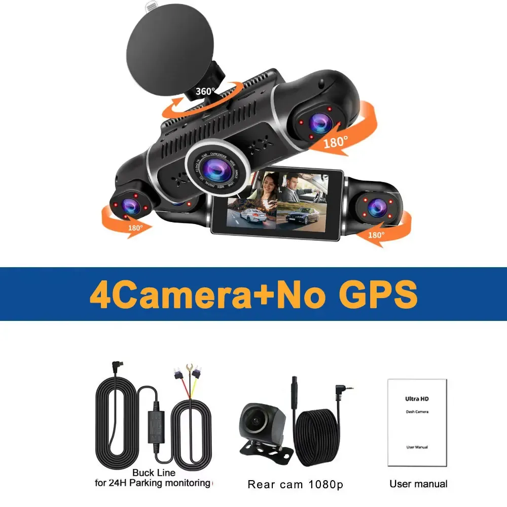 4 Channel WiFi 360° Dash Camera for Car DVR 1080P Dashcam Front Left Right Rear Night Vision Loop Recording 24H Parking Monitor