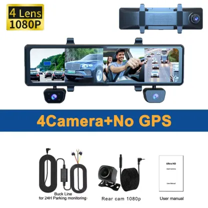 Dash Cam Ultra HD 4*1080P 4CH Car DVR 12”Touch IPS Built-in GPS Wifi 24H Parking Monitor Night Vision Car Camera Video Recorder