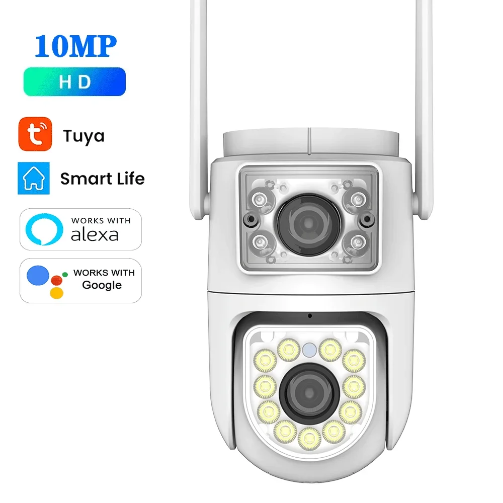 10MP Dual Lens 5G Wifi Tuya Camera PTZ Outdoor 4K Dual Screen Security Protection IP Camera IR Night Vision Video Surveillance