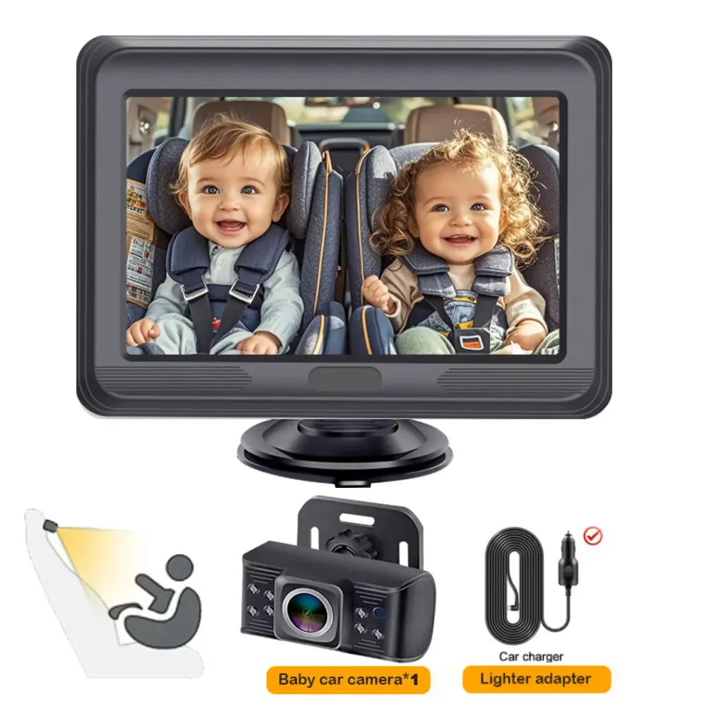Baby Car Camera HD 1080P Rear Car Baby Monitor Adjustable Viewing Angle Backseat Car Camera 4.3'' Infrared Night Vision Monitor