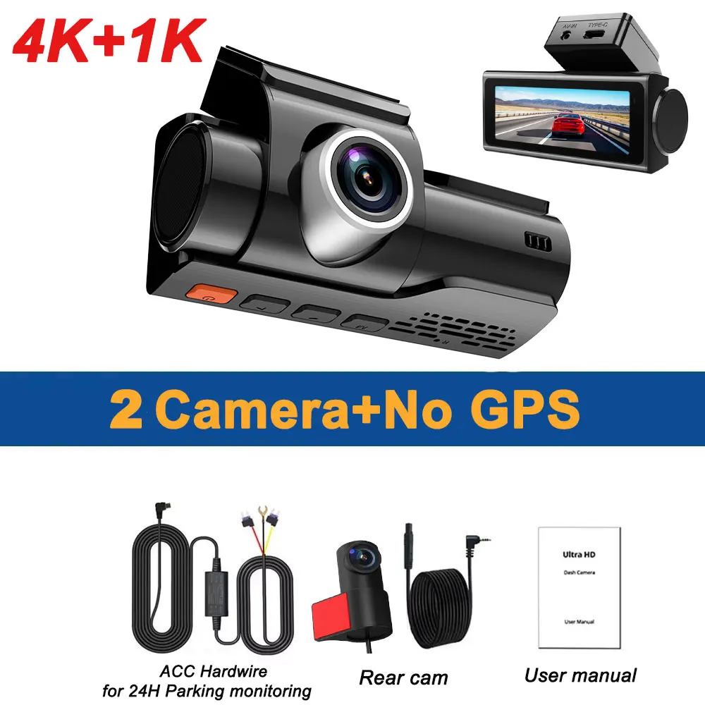 4K Dash Camera for Cars DVR Dual-Channel HD 1080P Front and Rear GPS Car Camera WDR Night Vision WiFi APP Monitor Video Recorder
