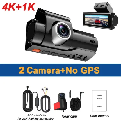 4K Dash Camera for Cars DVR Dual-Channel HD 1080P Front and Rear GPS Car Camera WDR Night Vision WiFi APP Monitor Video Recorder