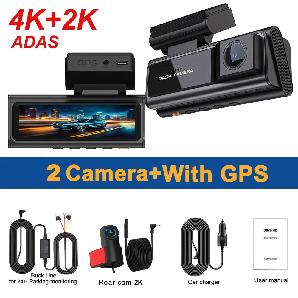 2 Channel 4K+2K ADAS Front Rear Dash Camera for Cars Built-in 5G Wifi GPS Car DVR 24H Parking Driving Video Recorder Black Box