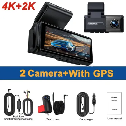 4K+2K 2 Channel Dash Cam for Cars ADAS Touch Screen Front Rear Car Camera Built-in GPS WiFi 24H Parking Mode Black Box Car DVR