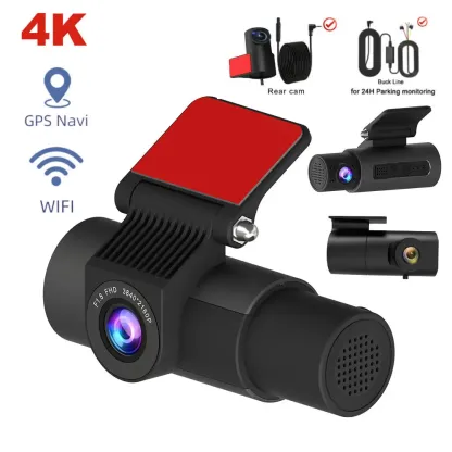 3 Channel Dash Cam for Car Camera UHD 4K 3-Lens Inside Vehicle Dashcam Built-in GPS Wifi Auto Record Car DVR 3CH Video Recorder