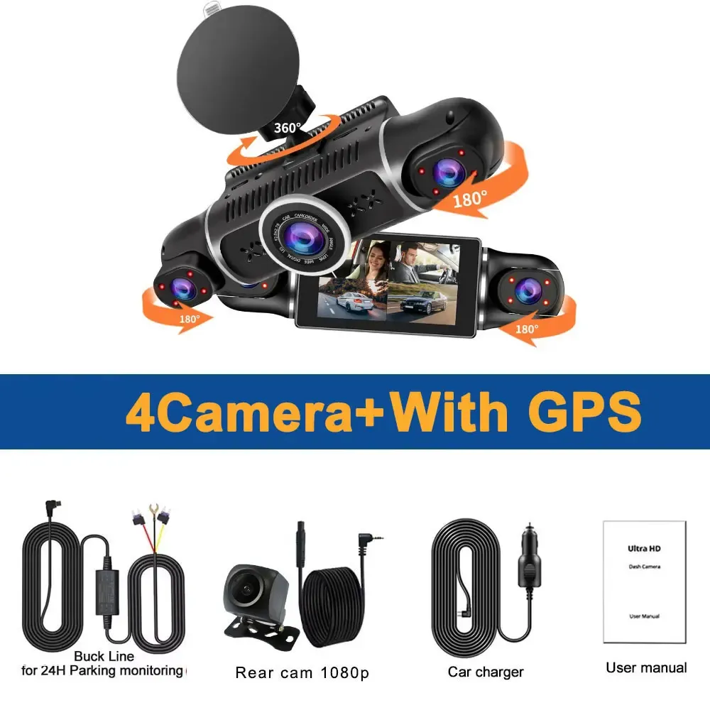 4 Channel WiFi 360° Dash Camera for Car DVR 1080P Dashcam Front Left Right Rear Night Vision Loop Recording 24H Parking Monitor