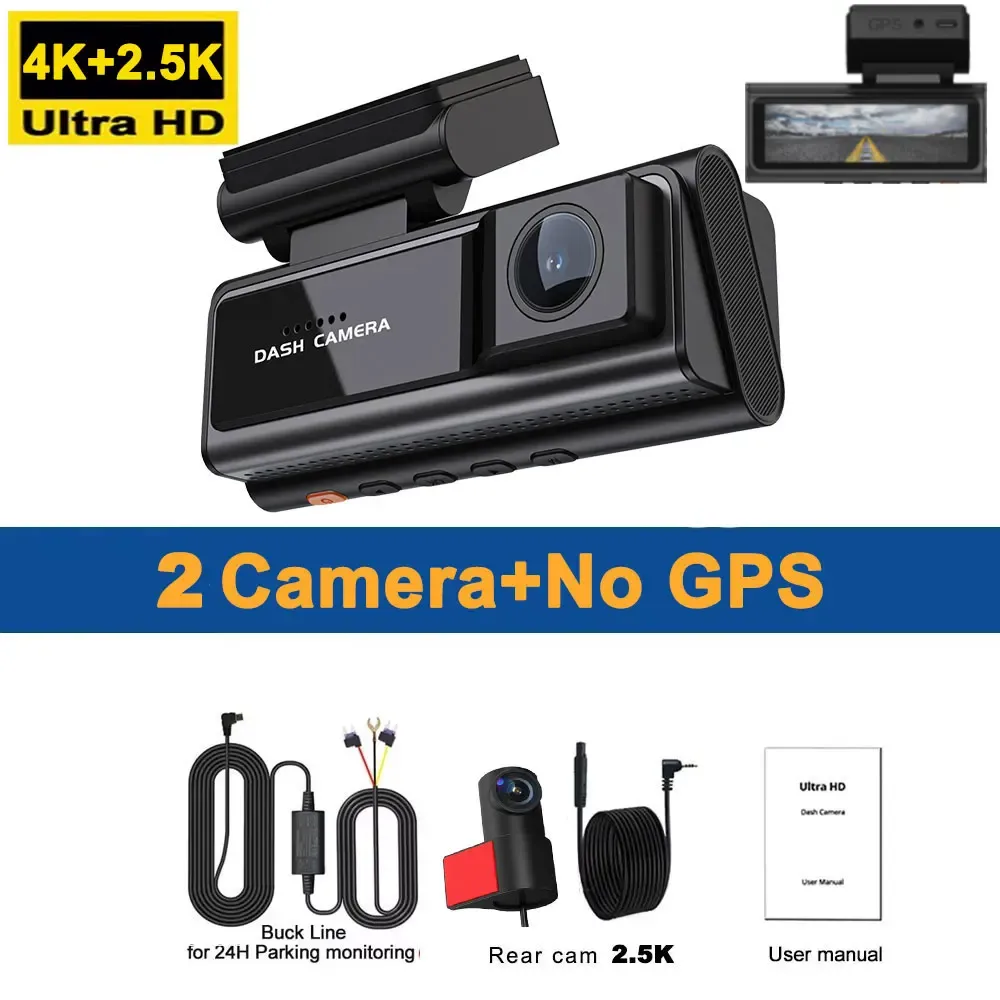 4K Dash Cam for Cars 5G WiFi GPS Car DVR 2 Channel Front and Rear 2.5K Car Camera IR Night Vision Driving Auto Video Recorder