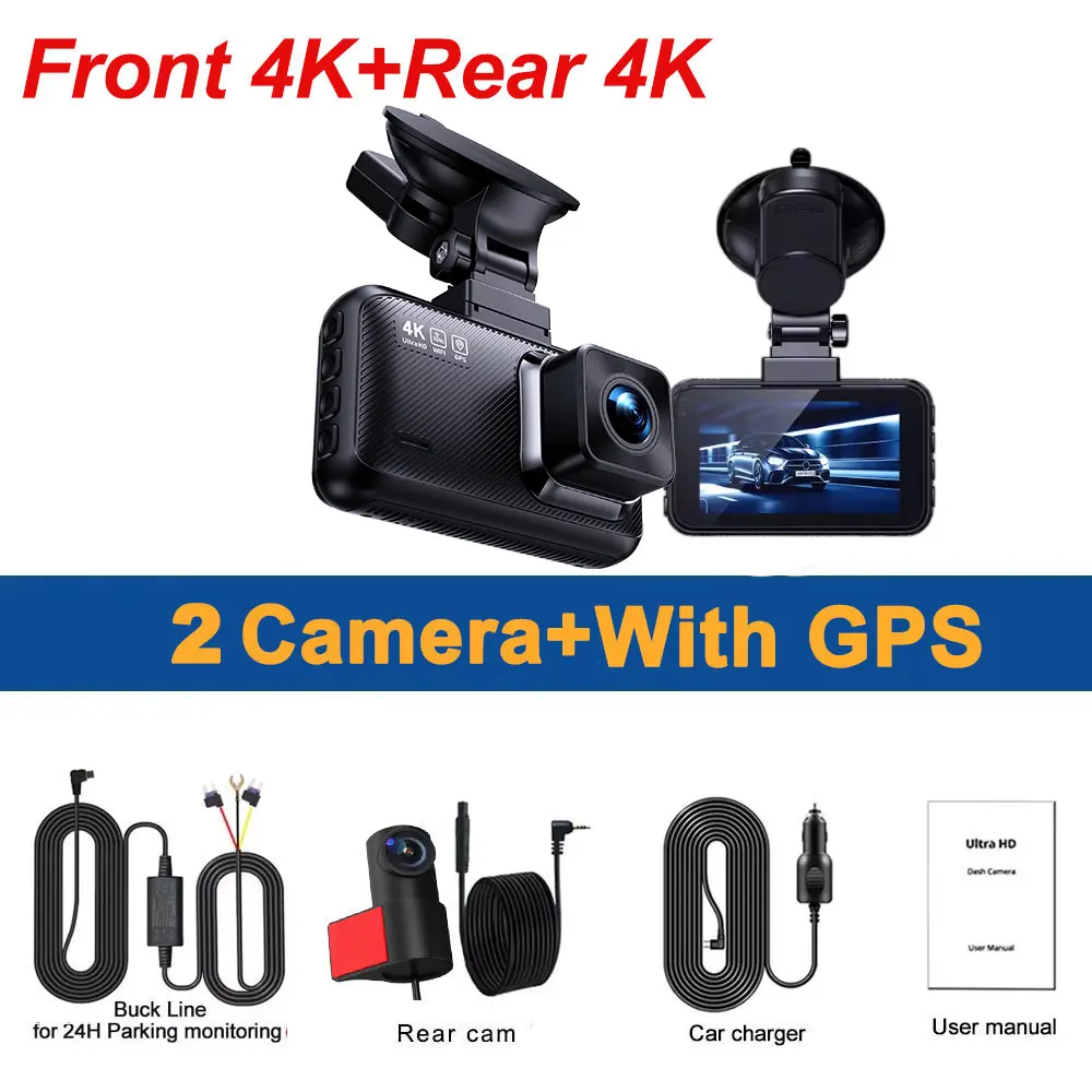 4K Dash Cam Front and Rear Built-in GPS 5G WiFi Dual Dash Camera for Cars with App 170°Wide Angle WDR HD Night Vision Car DVR