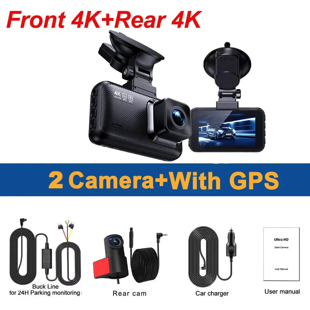 4K Dash Cam Front and Rear Built-in GPS 5G WiFi Dual Dash Camera for Cars with App 170°Wide Angle WDR HD Night Vision Car DVR