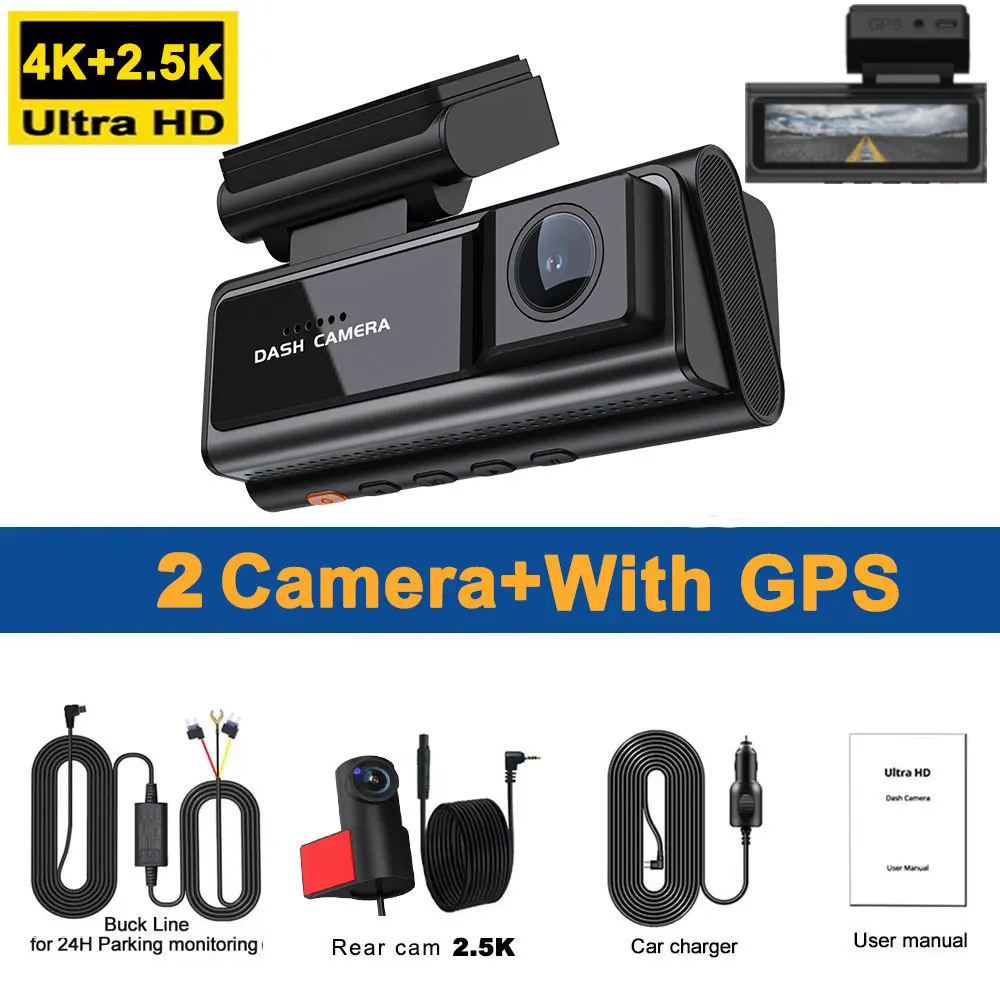 4K Dash Cam for Cars 5G WiFi GPS Car DVR 2 Channel Front and Rear 2.5K Car Camera IR Night Vision Driving Auto Video Recorder