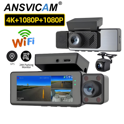 4K Car DVR 3-Channel Dash Cam Front Inside Rear View GPS WIFI Black Box 3 Lens Dash Cam Video Recorder Camera Car Accessories