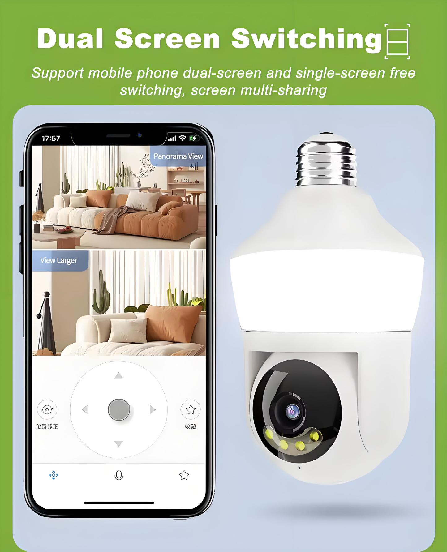 Tuya E27 Light Bulb Dual Screen WiFi Camera 5MP Indoor 5x Zoom PTZ Security Camera IR Color Night Vision Wireless Surveillance