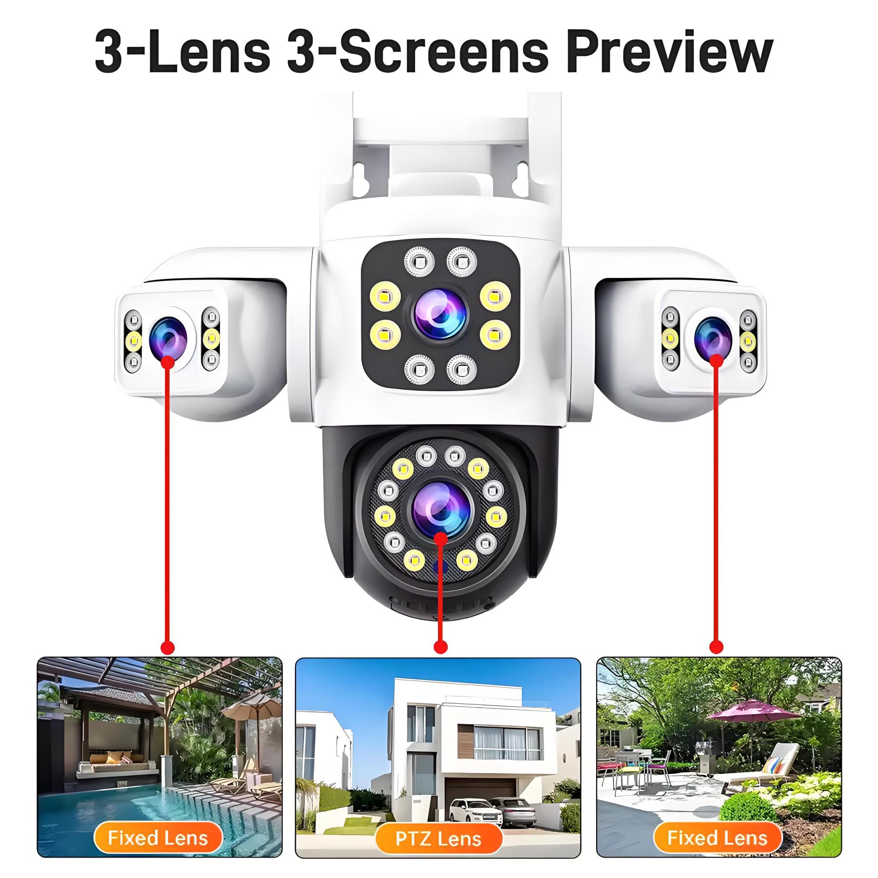 6K 12MP Three Screen WiFi IP Camera Outdoor Three Lens Security Camera AI Auto Tracking Monitoring Yoosee APP CCTV Surveillance