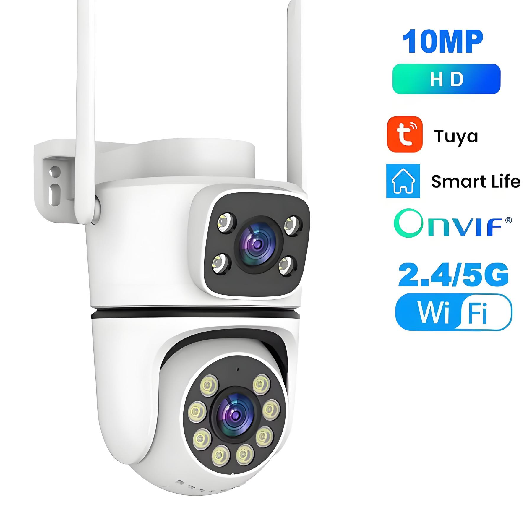 10MP Tuya Wifi PTZ Camera 4K Dual Lens Dual Screen Security Camera IR Human Detection Outdoor Wireless Surveillance 10X Zoom Cam