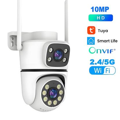 10MP Tuya Wifi PTZ Camera 4K Dual Lens Dual Screen Security Camera IR Human Detection Outdoor Wireless Surveillance 10X Zoom Cam