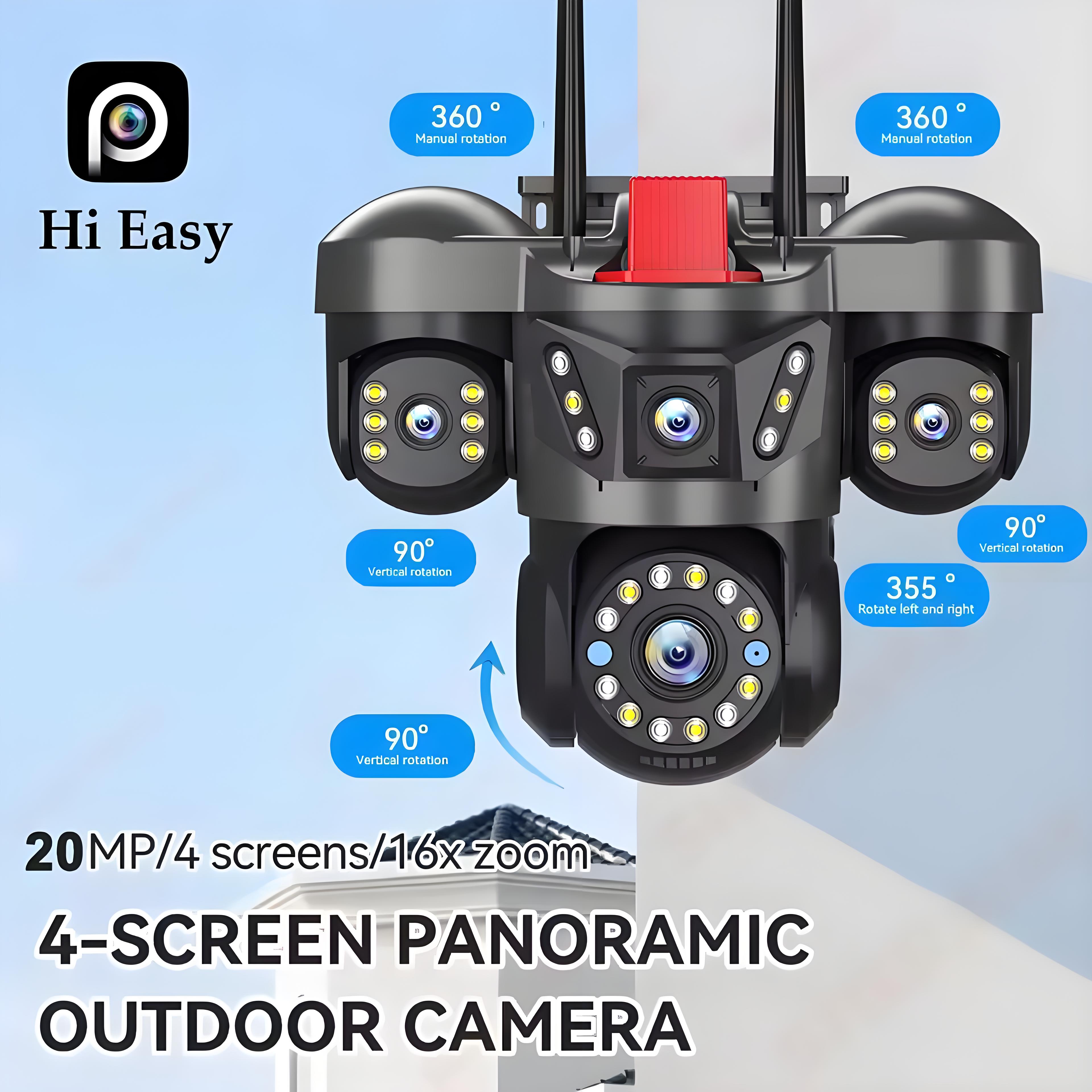 10K 20MP UHD Outdoor WiFi IP Camera Four Len Four Screen 360° 16X Zoom PTZ Security Cam Auto Tracking CCTV Wireless Surveillance
