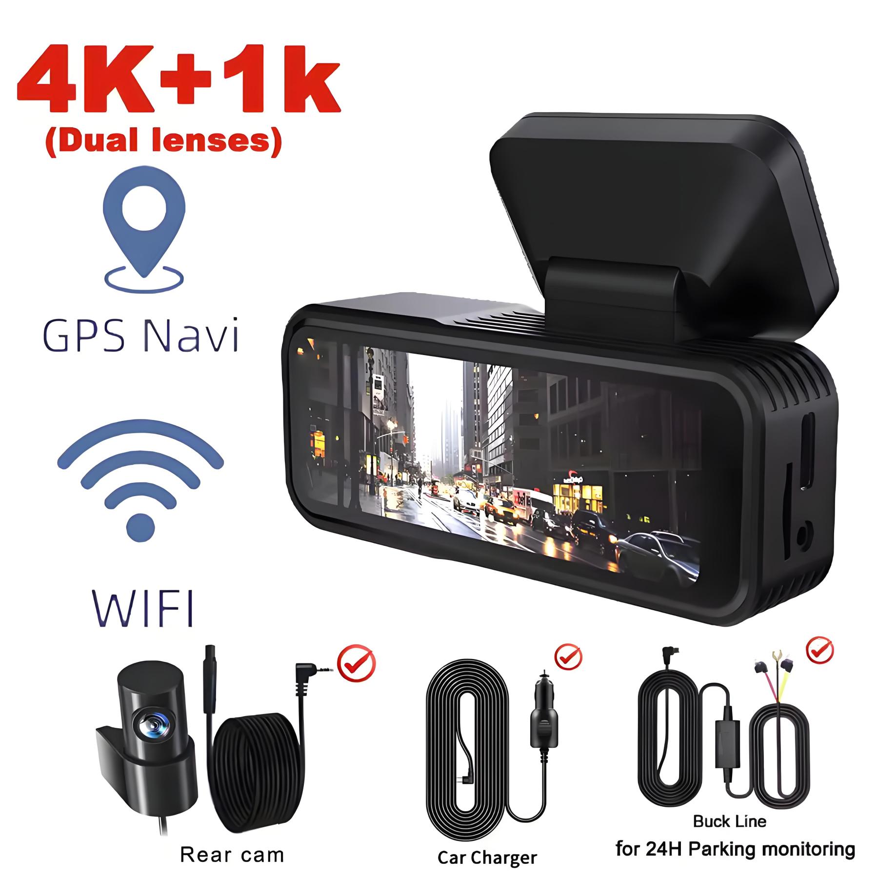 4K WIFI Dual Lens Dash Cam UHD Video Recording Car Camera DVR IR Night Vision Support GPS 24H Parking Wide Angle Car DVR Camera