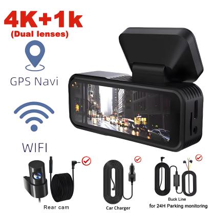 4K WIFI Dual Lens Dash Cam UHD Video Recording Car Camera DVR IR Night Vision Support GPS 24H Parking Wide Angle Car DVR Camera