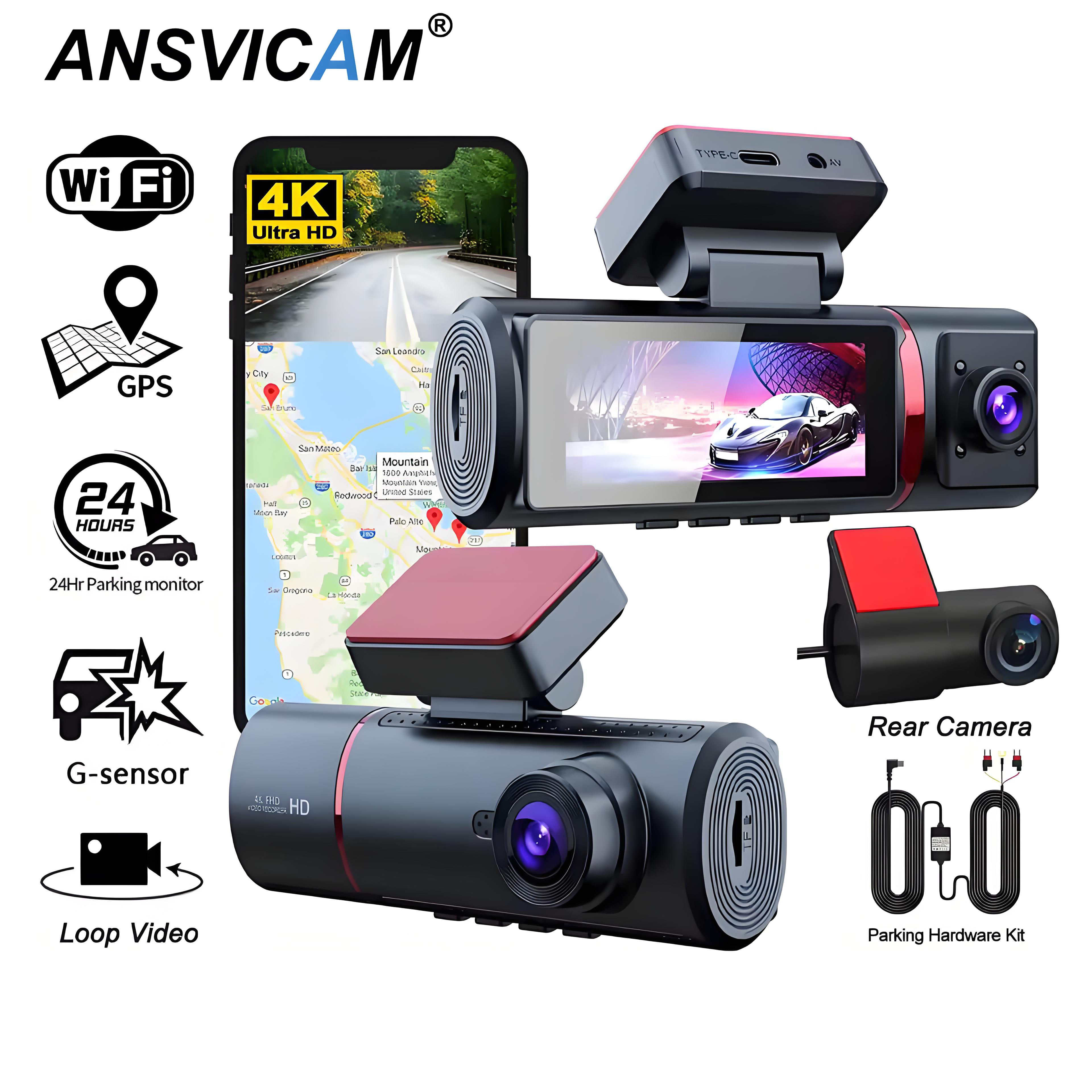 3 Camera Dashcam 4K GPS WIFI Front and Rear 3 Channel Car Dvr Dash Cam 24H Parking Monitor Video Registrator for Car Black Box