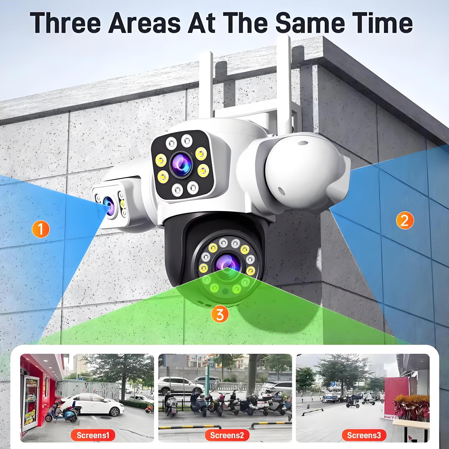 6K 12MP Three Screen WiFi IP Camera Outdoor Three Lens Security Camera AI Auto Tracking Monitoring Yoosee APP CCTV Surveillance