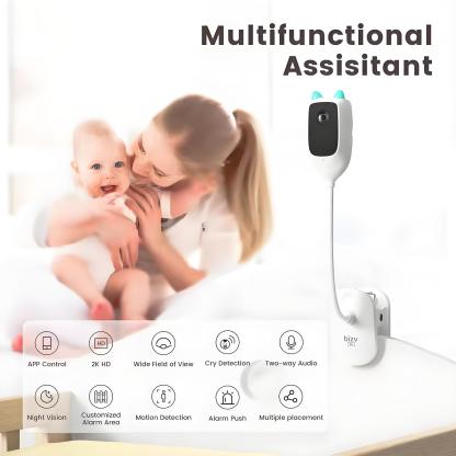 2K WiFi Baby Monitor Camera Indoor Crying Detection Baby Monitor with Holder Full-Color Night Vision 360° Rotation Video Camera