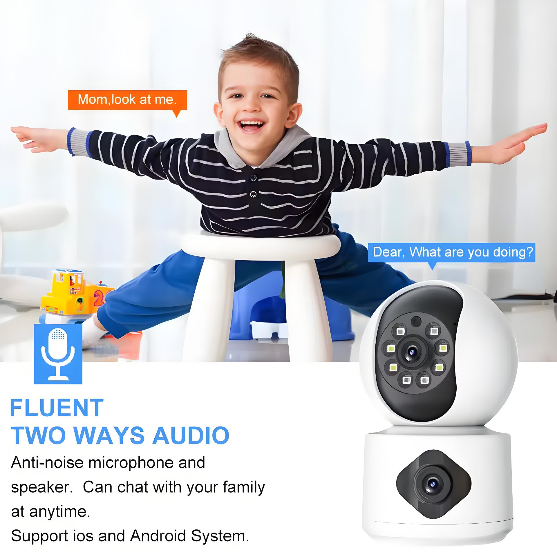 8MP 5G WiFi Camera Indoor Dual Lens Baby Monitor Color Night Vision Camera 4k Dual Screen Auto Tracking Video Surveillance
