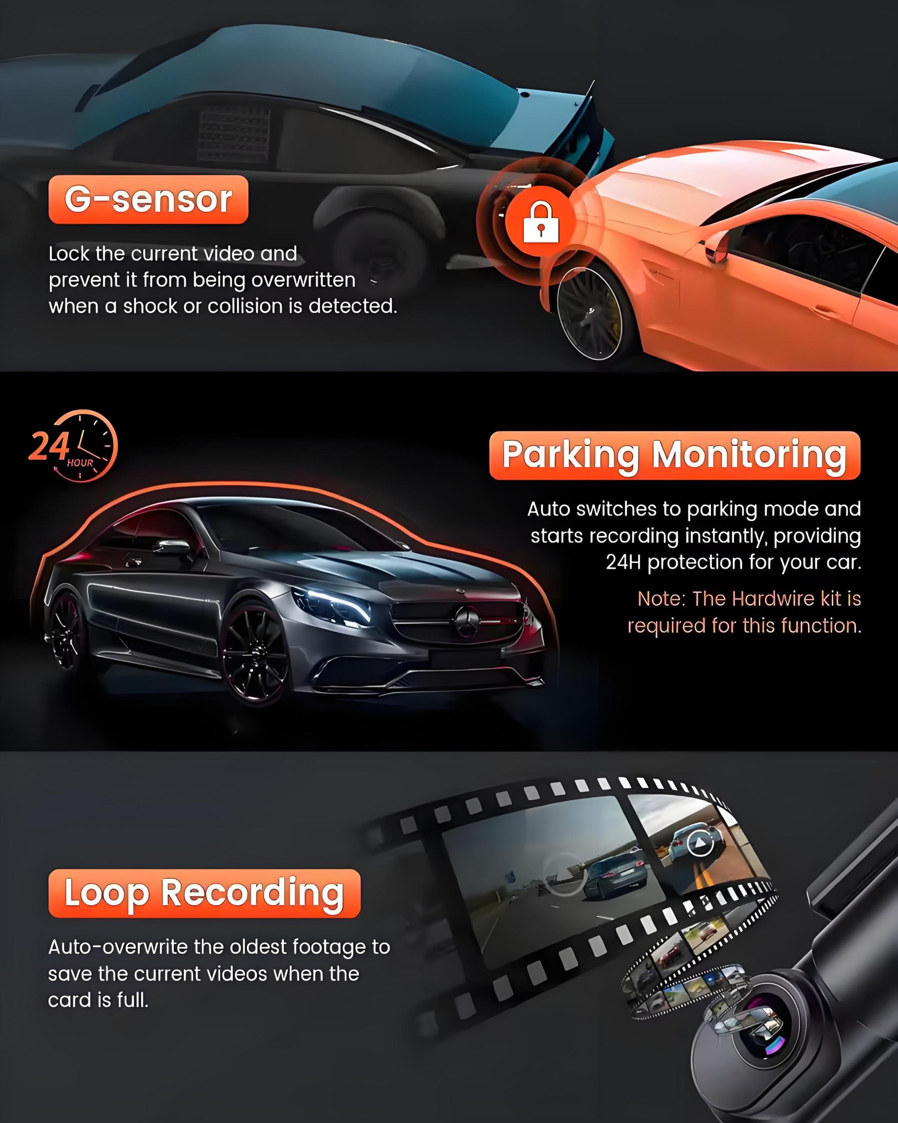 Car DVR Dash Cam FHD 1080P Mini Car Front Dash Camera 24H Parking Night Vision Auto Record Video Recording Dash Cam Camcorder
