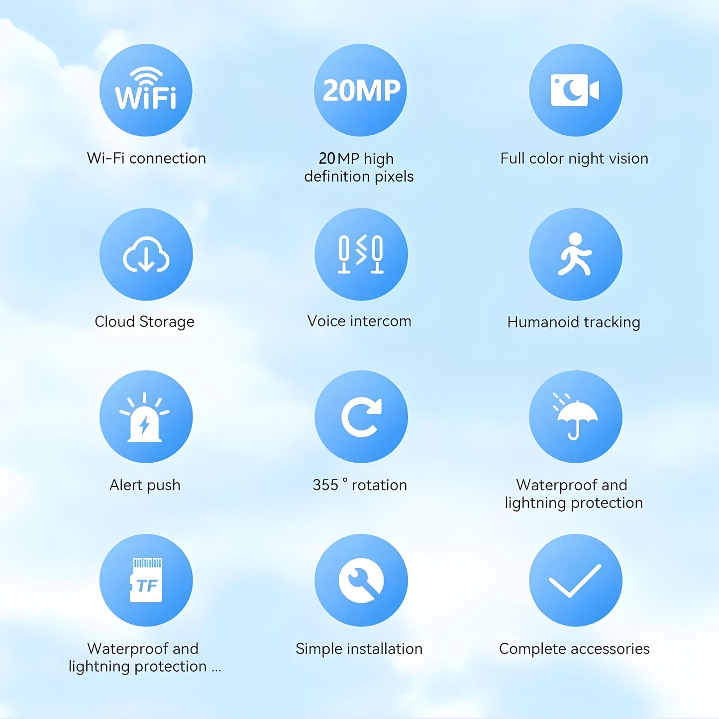 10K 20MP UHD Outdoor WiFi IP Camera Four Len Four Screen 360° 16X Zoom PTZ Security Cam Auto Tracking CCTV Wireless Surveillance