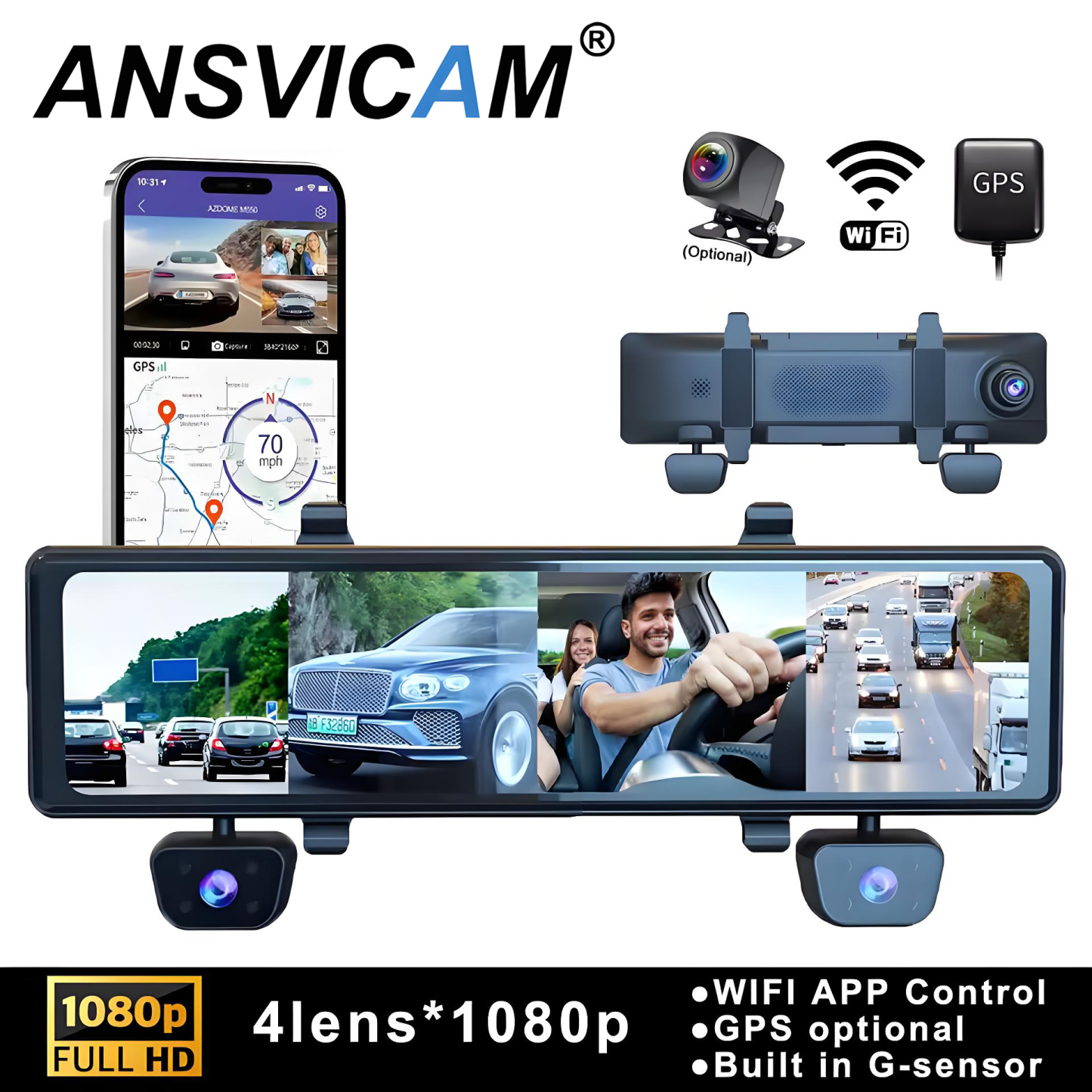 4*1080P 4CH Car DVR GPS 5G Wifi Built-in 128GB APP Control 24H Parking Monitor Night Vision Camera