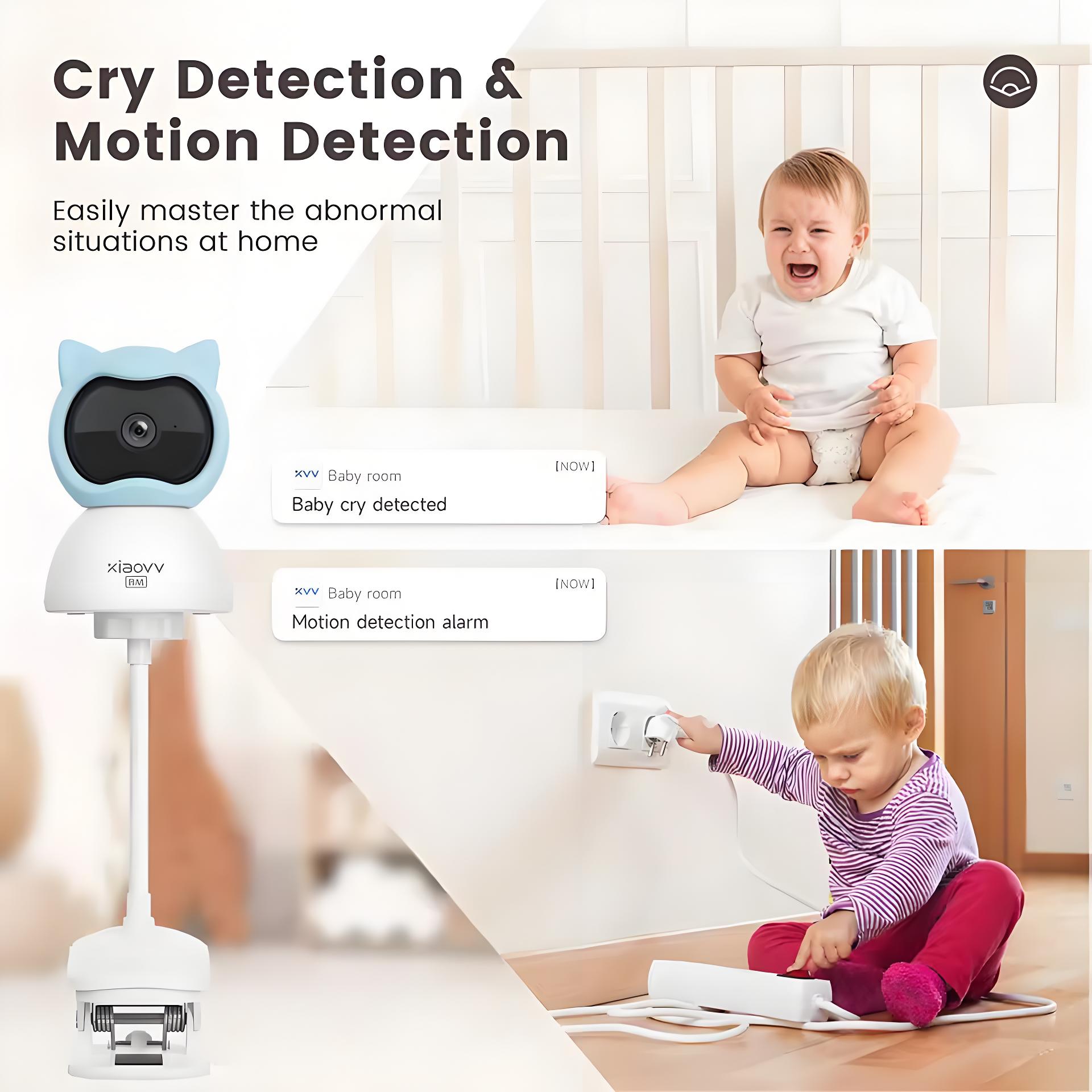 4MP 2K WiFi Indoor Baby Monitor Crying Detection Full-color Night Vision 360 Degree Rotating Baby Camera with Holder Xiaovv APP