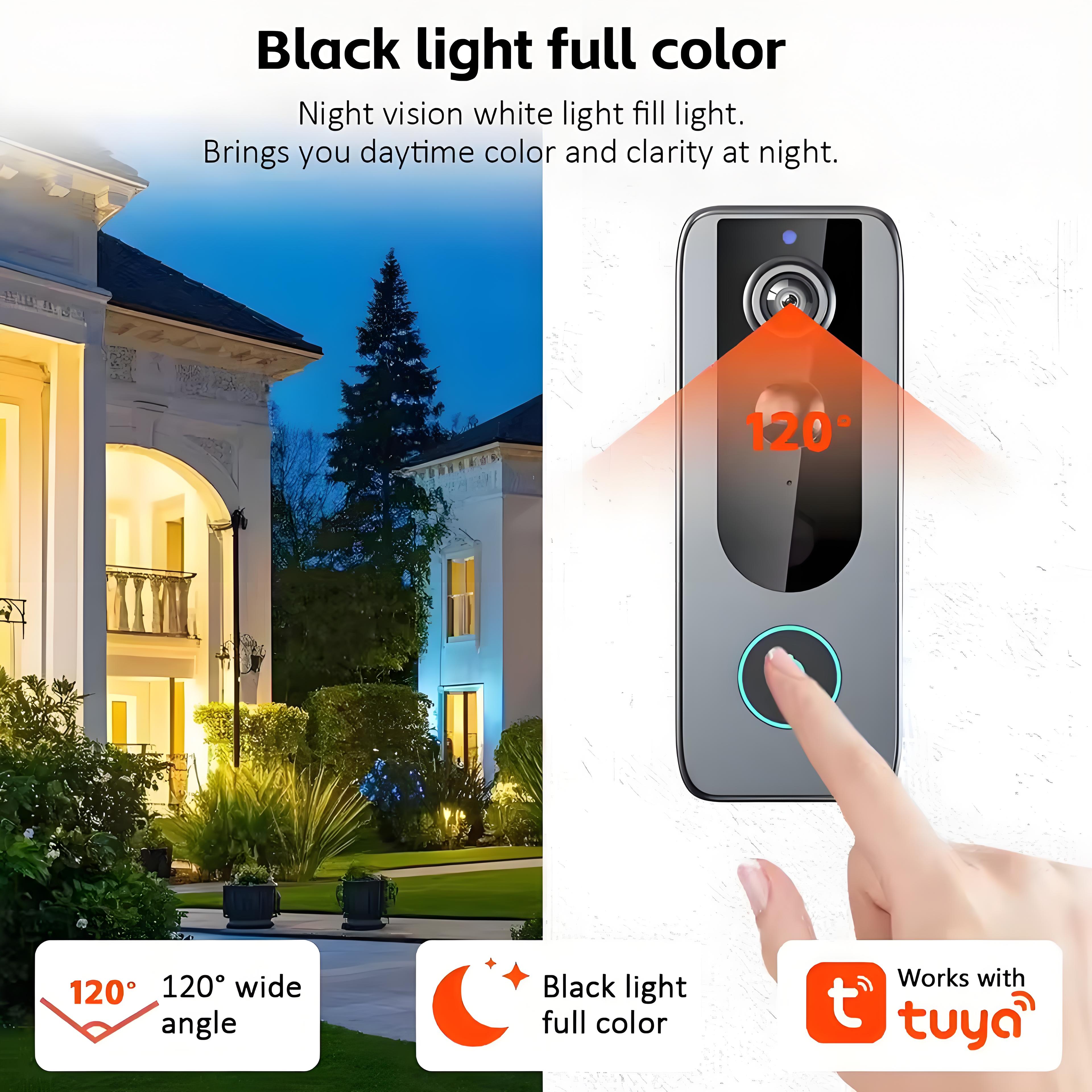 Tuya Doorbell with Camera Wireless Bundle Video Doorbell Wifi HD 1080P Outdoor Phone Door Bell Camera Security Video Intercom IR