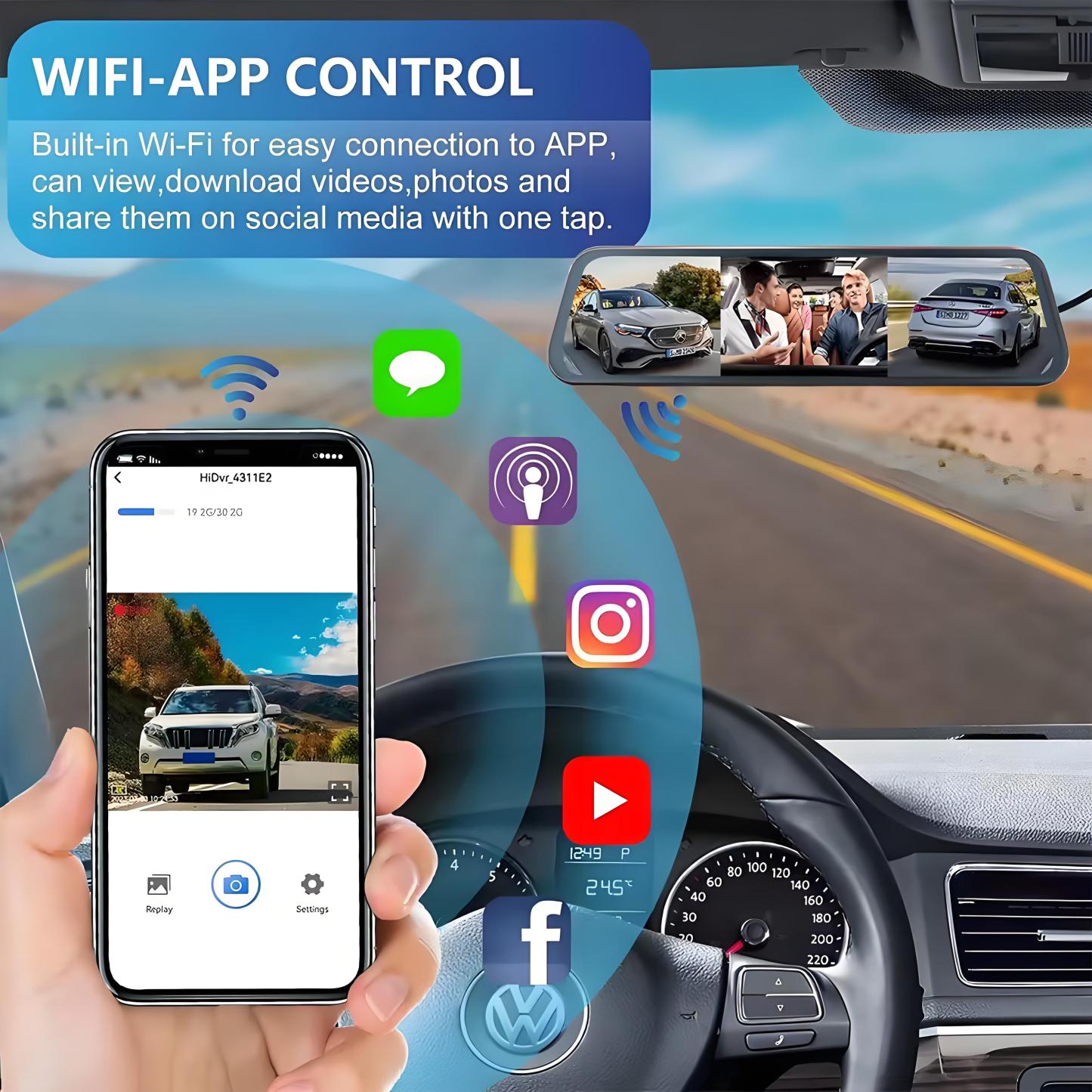 10 Inch 3 Channel Car DVR Wifi GPS Three Way Rearview Mirror Dash Cam Car Camera HD 1080P Video Registrator 24h Parking Monitor