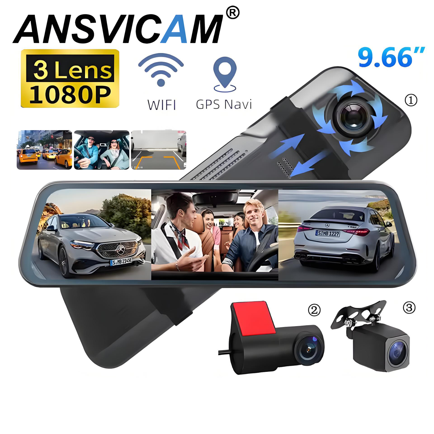 10 Inch 3 Channel Car DVR Wifi GPS Three Way Rearview Mirror Dash Cam Car Camera HD 1080P Video Registrator 24h Parking Monitor