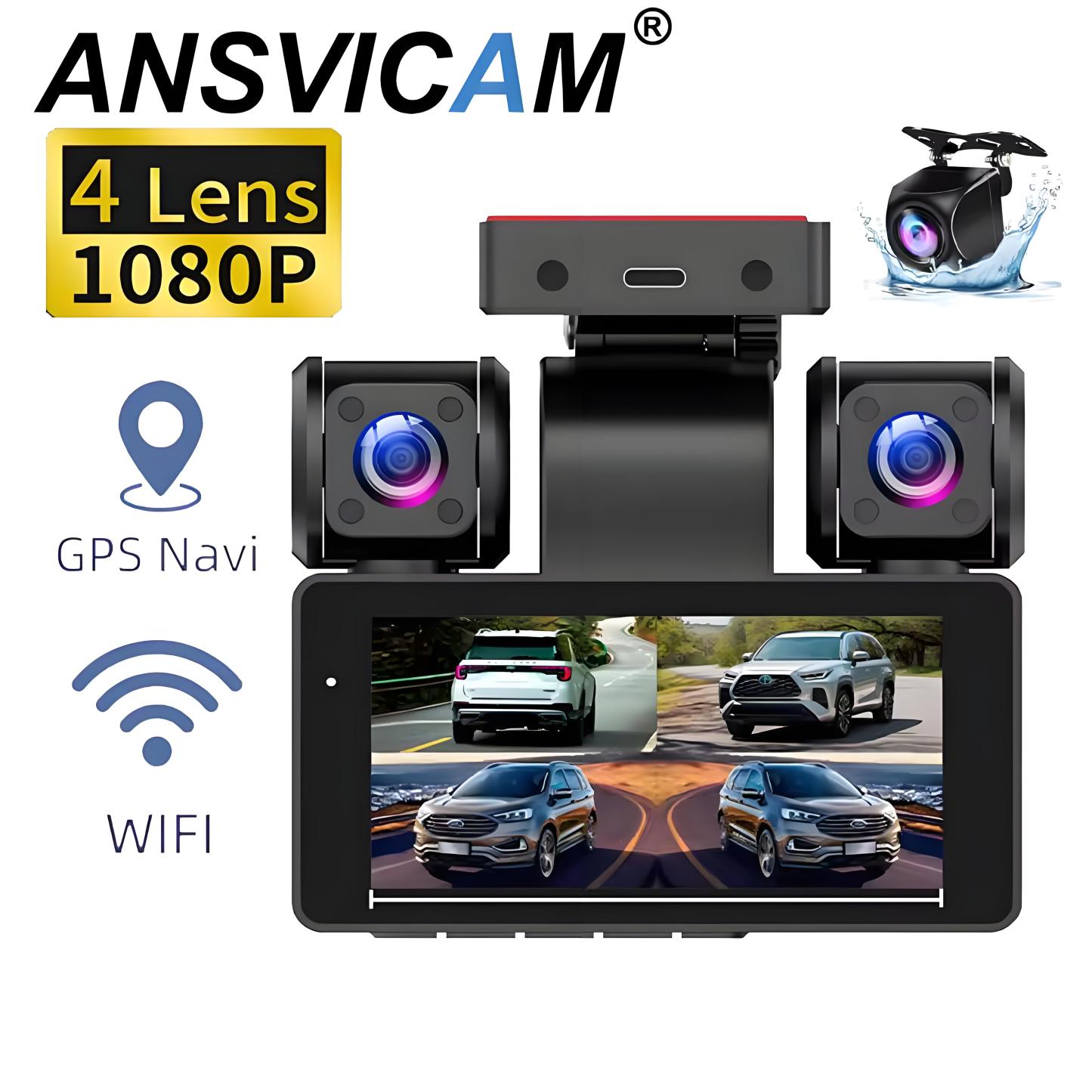 4 Channel Car DVR Dash Camera Wi-Fi GPS Car Camera 360 Dash Cam Front and Rear Inside Left Right 3k*1080P 4 Lens Video Recorder