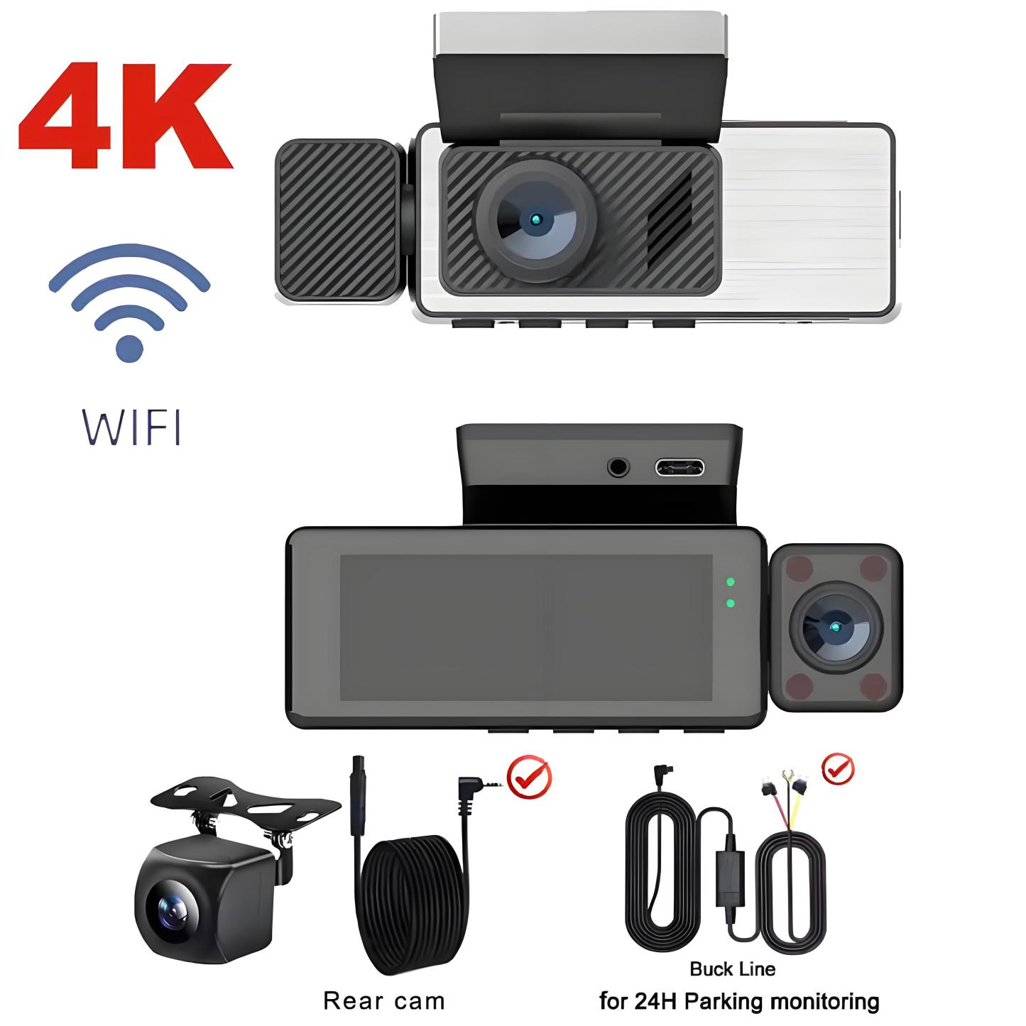 4K Car DVR 3-Channel Dash Cam Front Inside Rear View GPS WIFI Black Box 3 Lens Dash Cam Video Recorder Camera Car Accessories