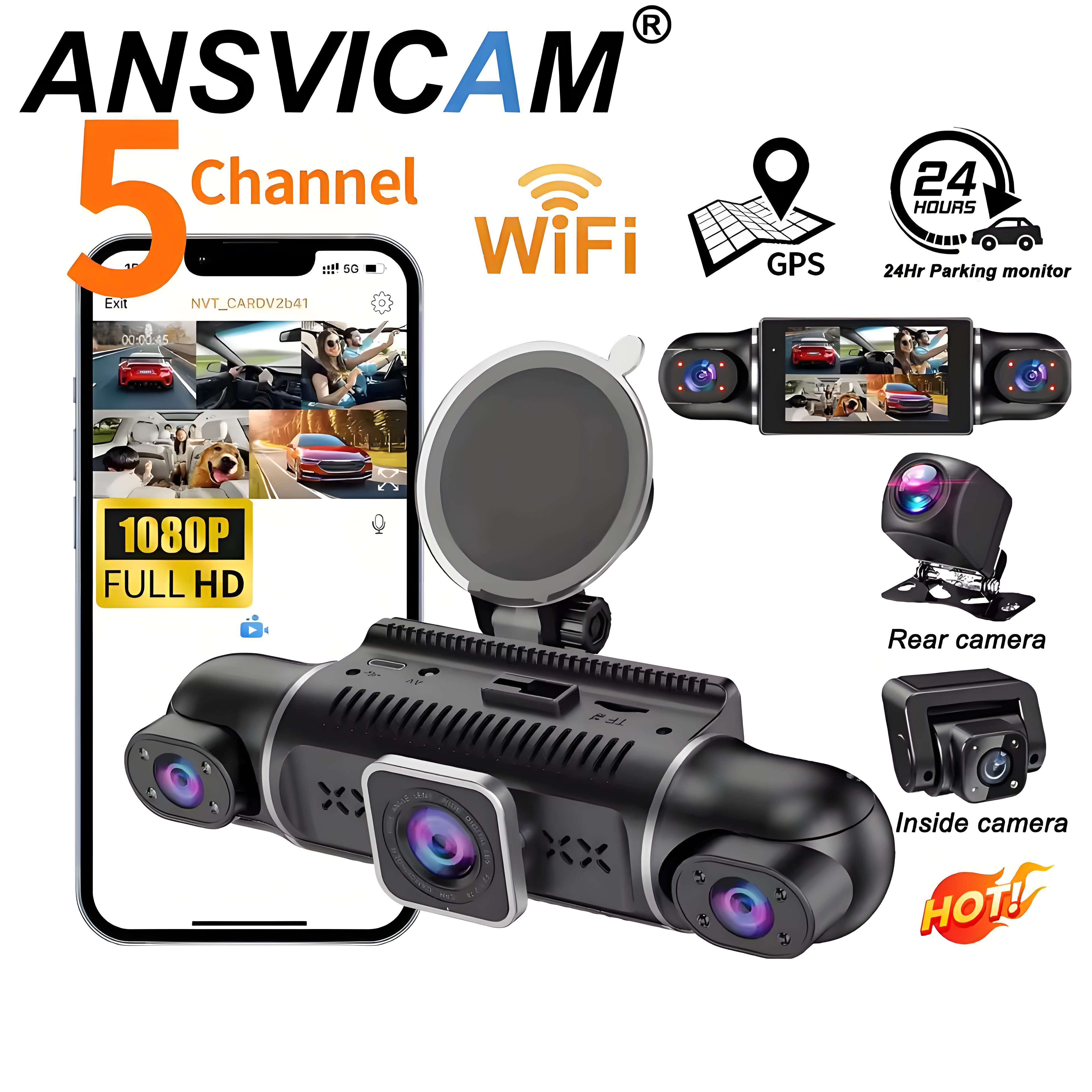 5 Channel Car DVR UHD 1080P 5-Lens Inside Vehicle Dash Cam 360° All Sides Car Camera Wifi Video Driving Registrator GPS Dash Cam