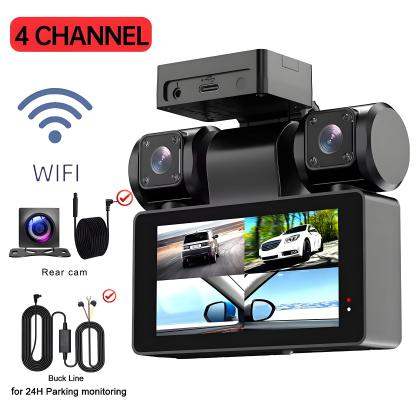 4 Channel Car DVR Dash Camera Wi-Fi GPS Car Camera 360 Dash Cam Front and Rear Inside Left Right 3k*1080P 4 Lens Video Recorder