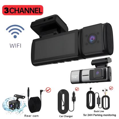 3 Channel Car DVR HD 1080P 3 Len Inside Vehicle GPS Dash Cam Three Way Camera DVR Recorder 24H Parking Monitor Dashcam Camcorder
