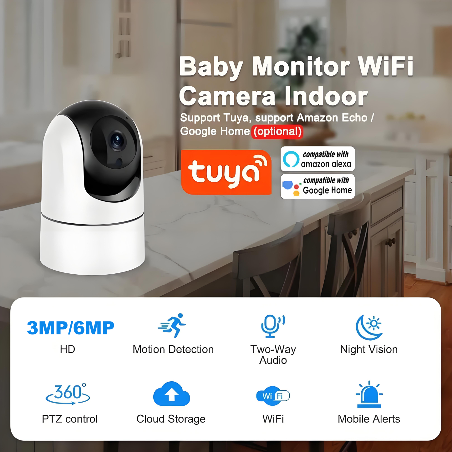 Tuya 5G/2.4G WiFi IP Camera Indoor 3MP/6MP Wireless Security Surveillance Camera Auto Tracking Baby Monitor IR Night Vision 6x Zoom Cam