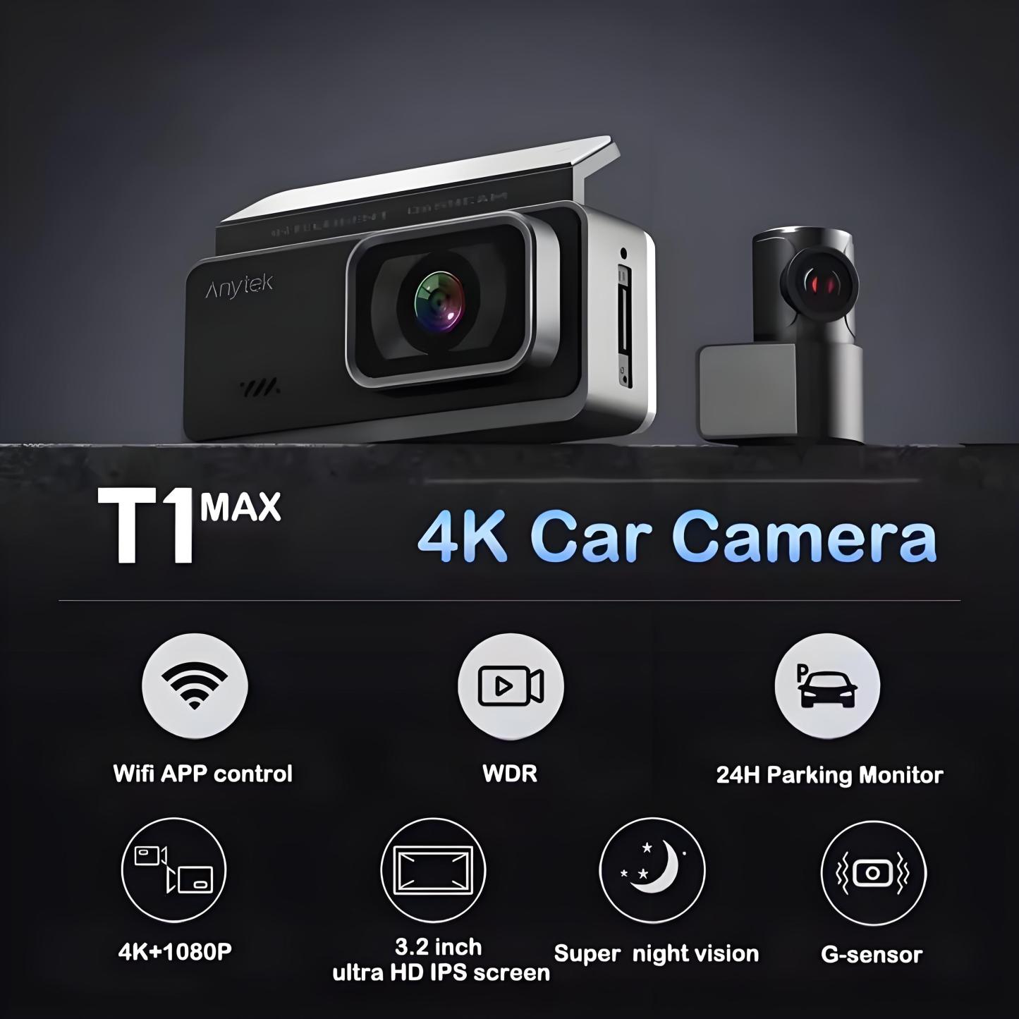 4K Dual Lens Car DVR GPS Dash Cam Front and Rear Car Camera HD 1080P Night Vision 24H Parking Monitoring Dashcam Video Recording