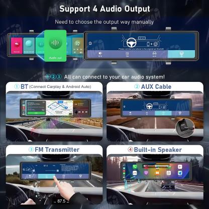 11.26" Screen 3 Channels GPS Dash Cam HD 2.5K Three Way Car Camera IPS Front and Rear Inside 3 Lens Carplay Android Auto Car DVR