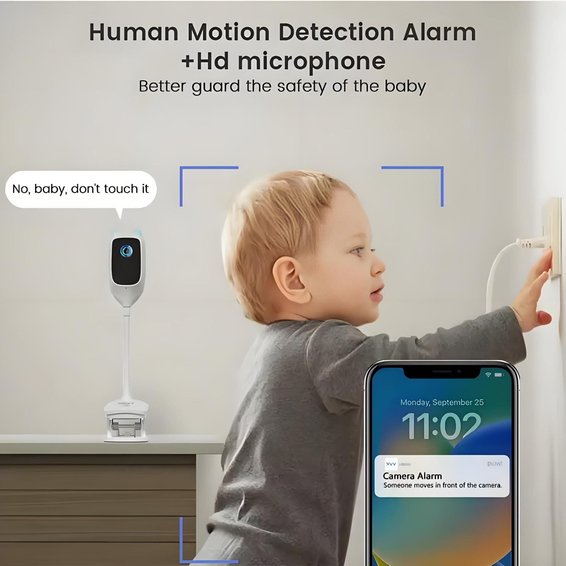 2K WiFi Baby Monitor Camera Indoor Crying Detection Baby Monitor with Holder Full-Color Night Vision 360° Rotation Video Camera