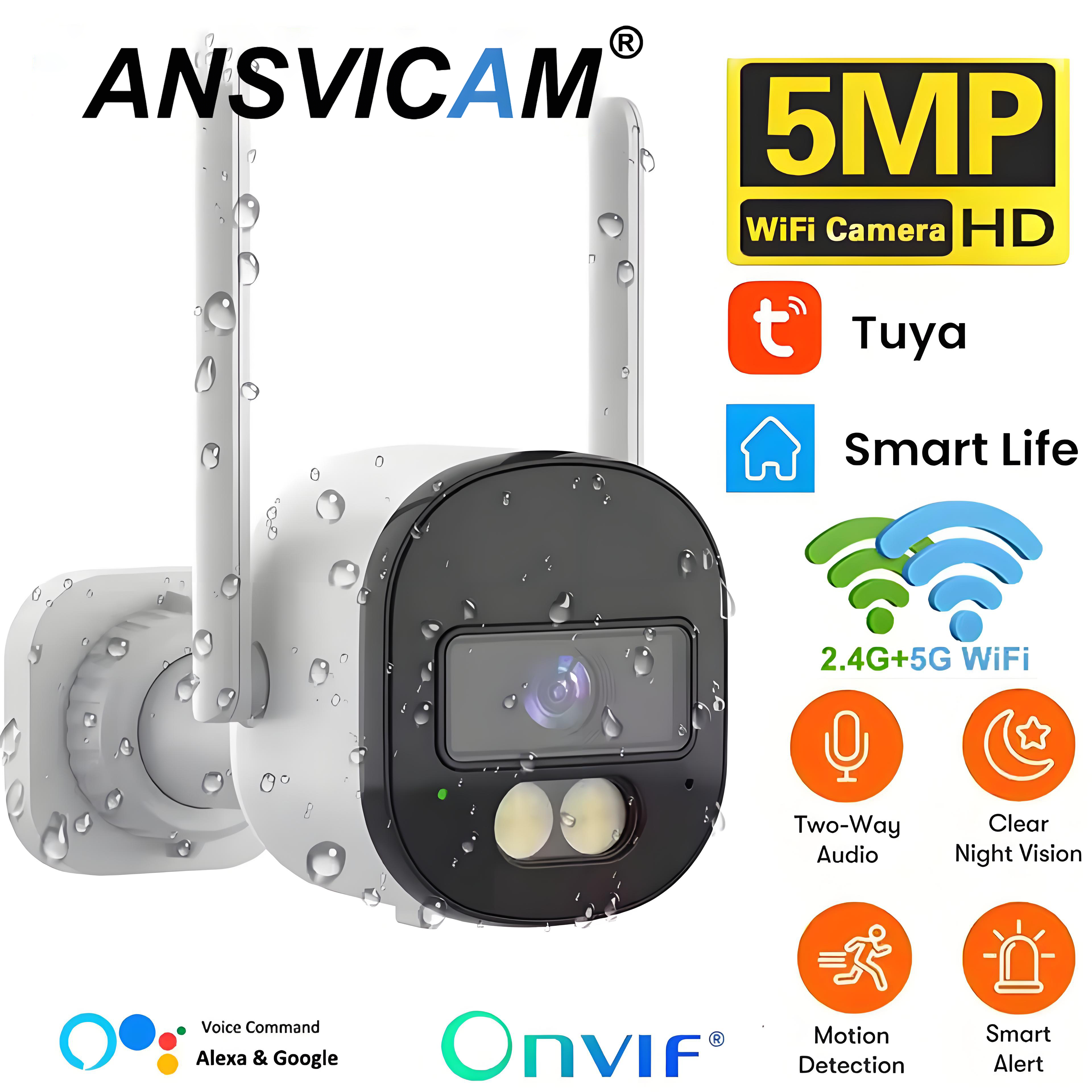 Tuya 5MP Bullet Camera Outdoor 2.4G/5G Dual Band Wifi Security Camera Color Night Vision Surveillance Support Onvif Two Way Talk