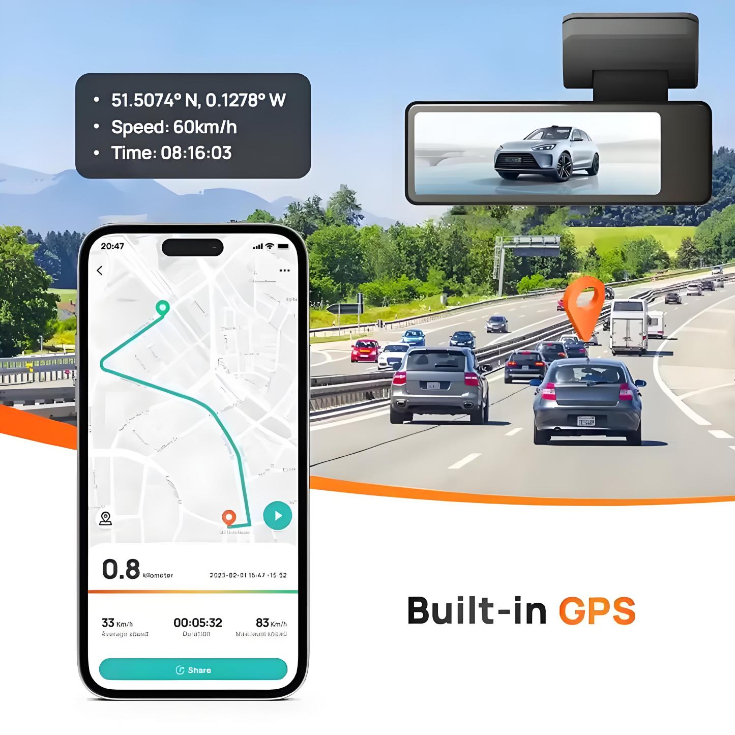 4K Dash Cam GPS WIFI APP 24H Night Vision Mini 2 Lens Dashcam Car Camera DVR Video Recorder Rear View Camera for Car Black Box