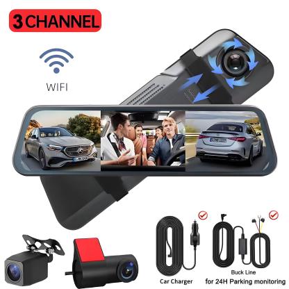 10 Inch 3 Channel Car DVR Wifi GPS Three Way Rearview Mirror Dash Cam Car Camera HD 1080P Video Registrator 24h Parking Monitor