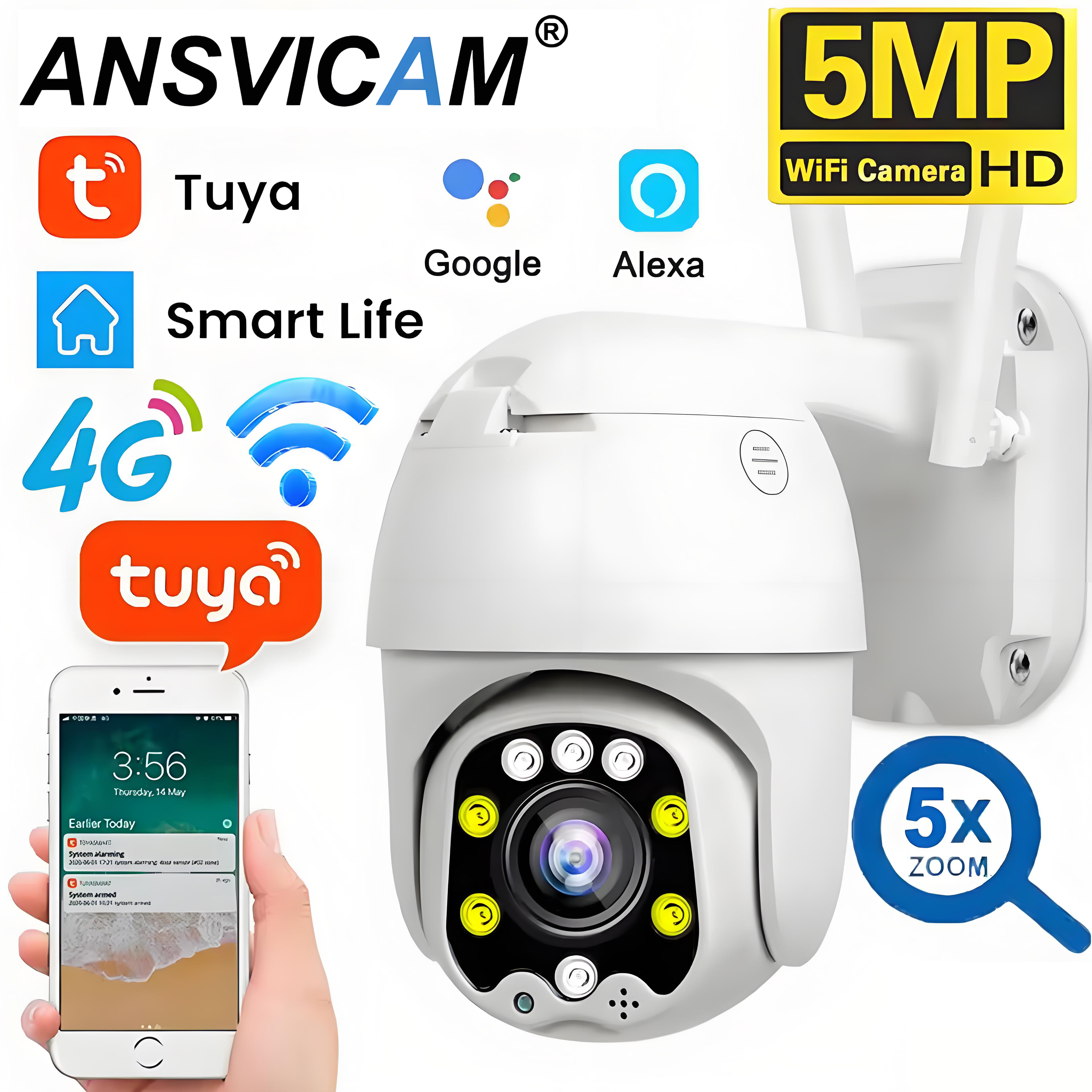 4G WiFi IP Camera Outdoor 5X Zoom Wireless Video Surveillance Cameras AI Tracking Security Protection UHD 5MP CCTV Camera