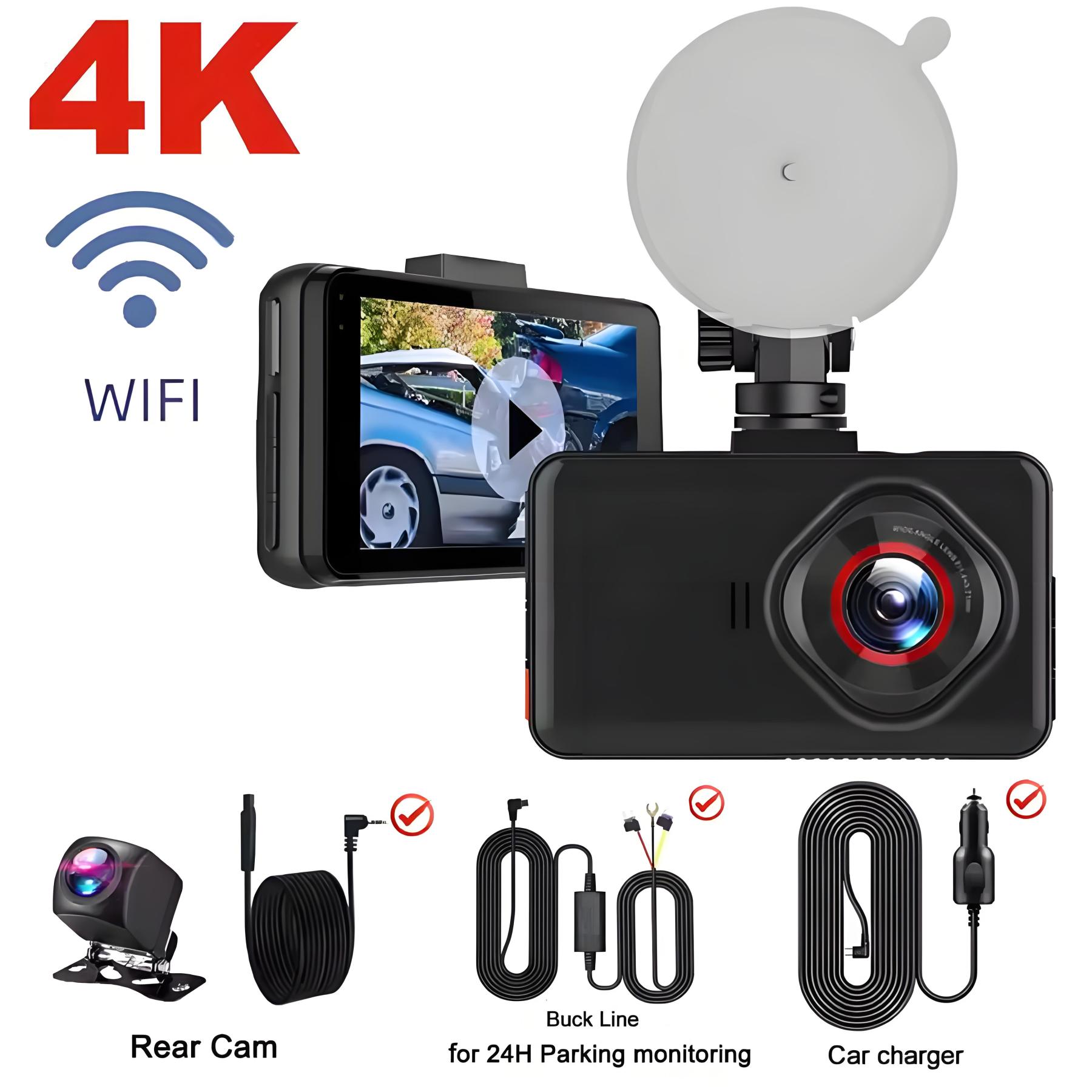 4K WIFI Dual Camera Dash Cam for Cars HD Front and Rear Car DVR GPS Video Recorder 24H Parking Monitor Black Box Car Accessories
